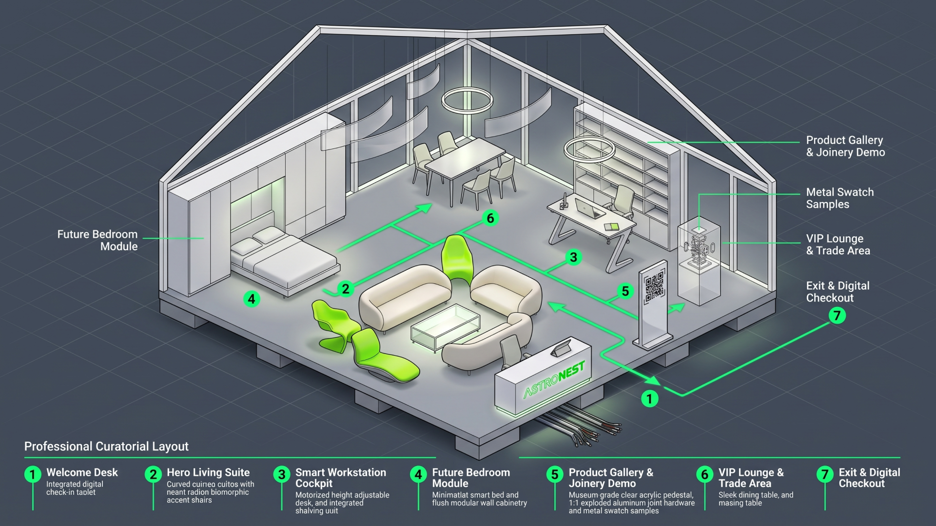 Capsule cockpit interior showing micro-living furniture